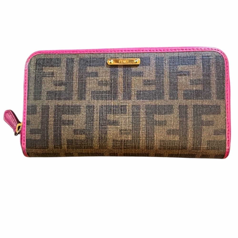 Fendi Logo Wallet with Pink Trim